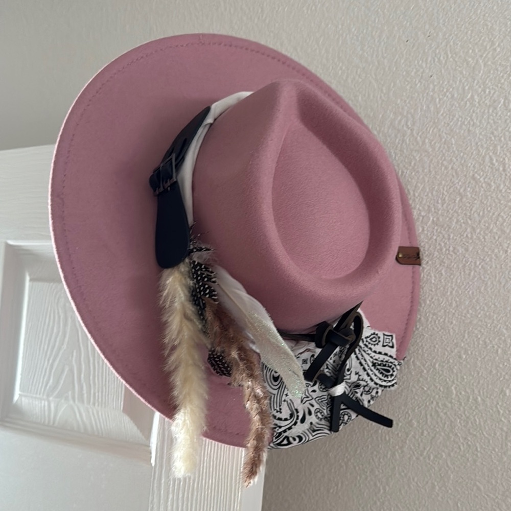 Pink Western Hat with Feather and Bandana